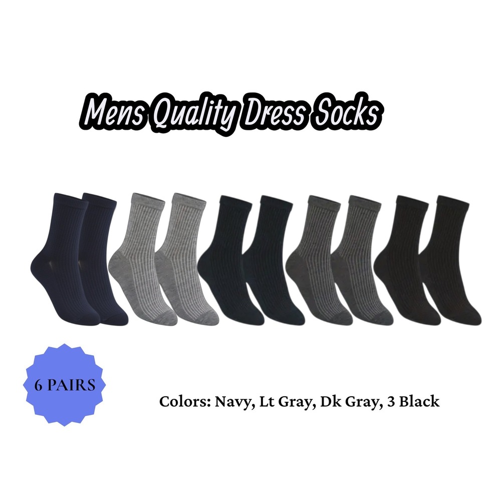 Mens Ribbed Dress Socks 9-13 Multi Colors Thinner‎ Feel 6 Pairs NEW